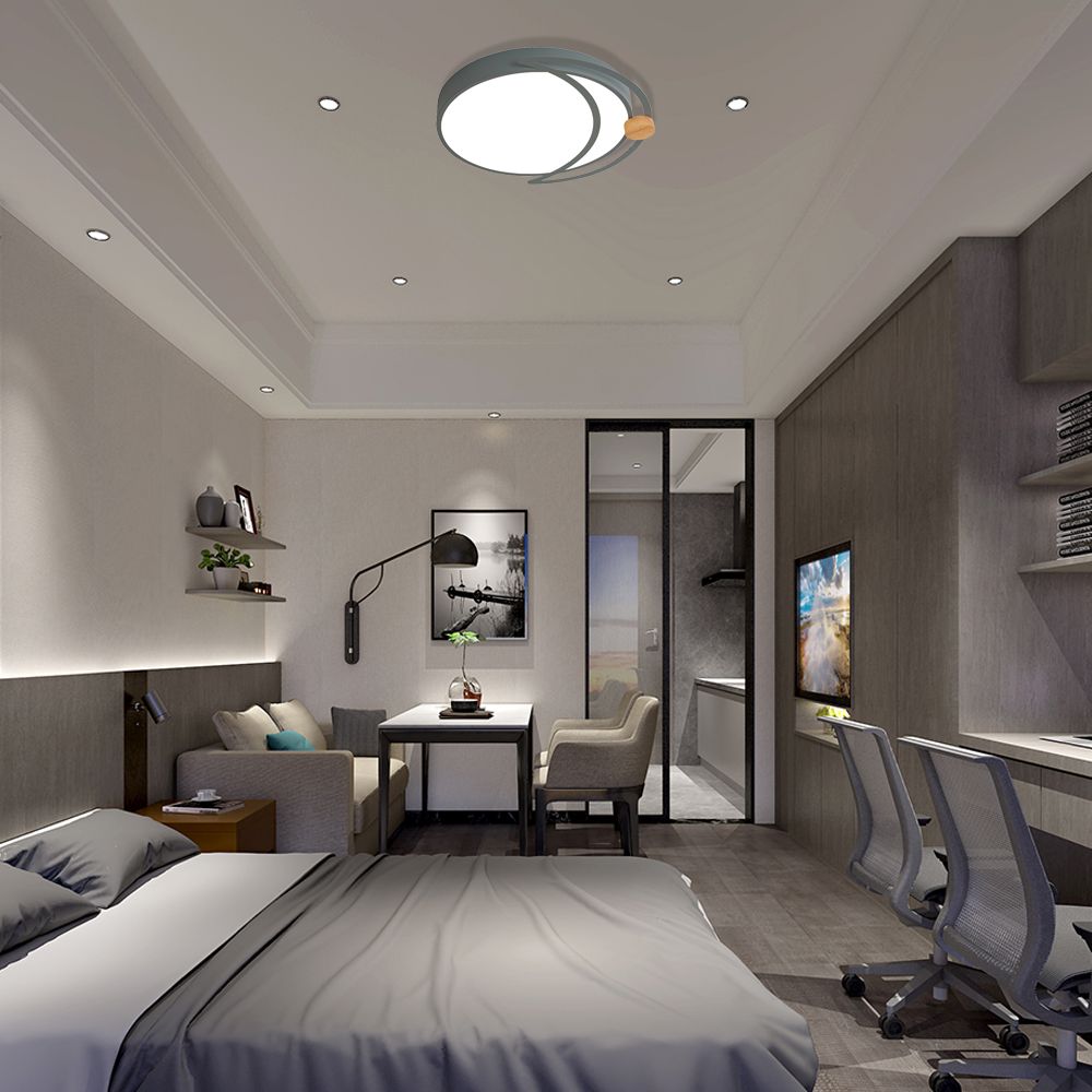 Maan Eclipse Slaapkamer Flush Mount Acryl Nordic LED dicht bij plafondverlichting in grijs/wit/groen met hout