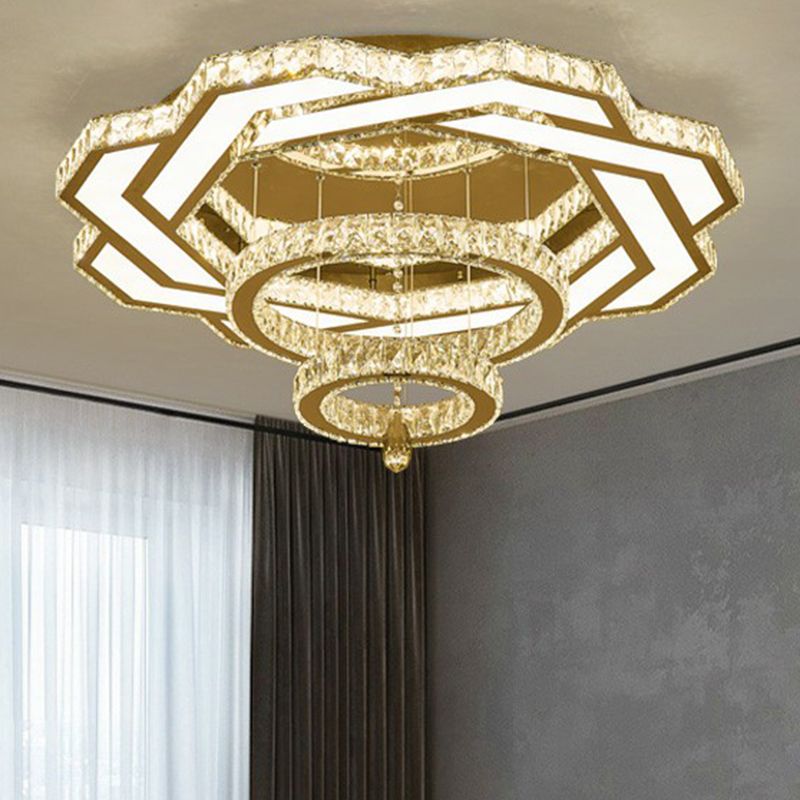 Minimalistische cirkelvormige LED spoeling Licht helder kristal woonkamer semi -spoelbevestiging plafond armatuur