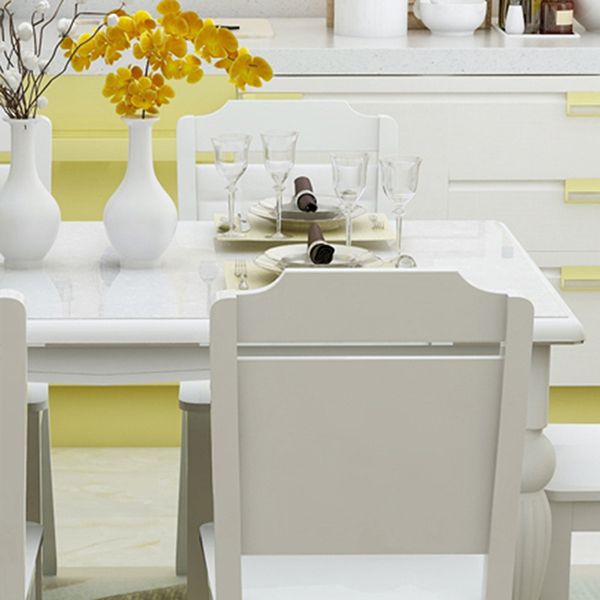 Modern White Rectangular Glass Top Dining Table with Solid Wood Legs