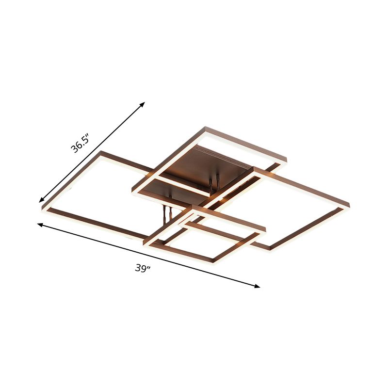 Modern Rectangular Acrylic Semi Flush Light LED 1/2/3 Lights Brown Ceiling Mounted Fixture in Warm/White/Natural Light, 16"/23"/29" Wide