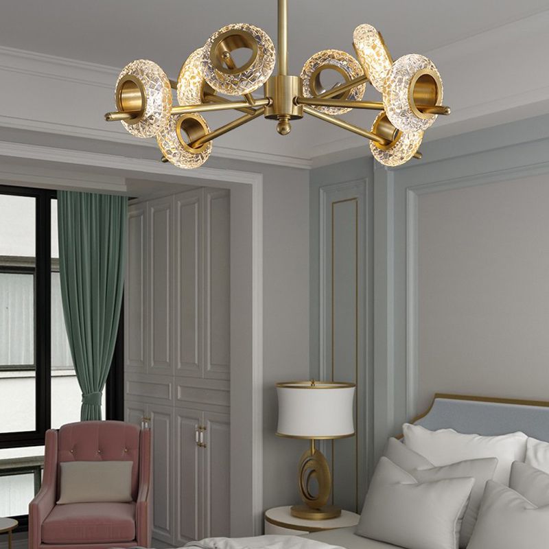 Geometrischer goldener Kronleuchter postmoderner Messing Kronleuchter Anhänger mit Kristall für Schlafzimmer