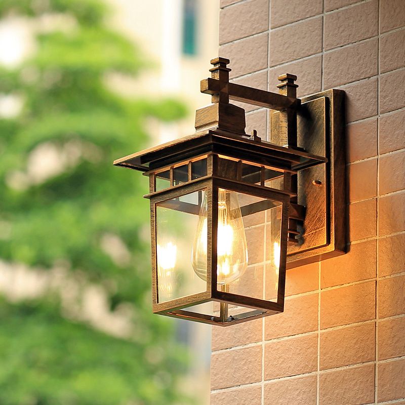 Finition de café 1 tête de mur d'éclairage d'éclairage country pavillon de lampe murale en métal avec une teinte en verre transparent, 8,5 "/ 11" de largeur
