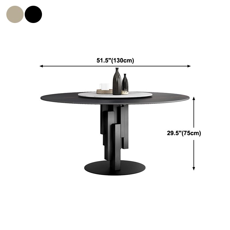 Contemporary Round Dining Table Sintered Stone Top Pedestal Table
