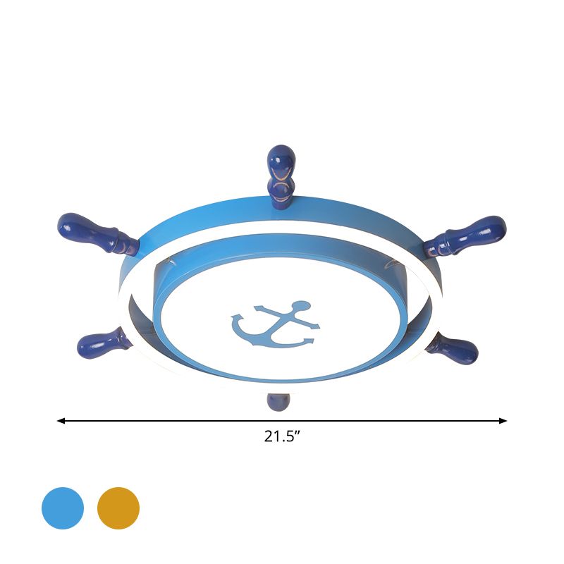 Blue/Gold Rudder Flush Ceiling Light Mediterranean LED Acrylic Flush Mount Lighting in Warm/White Light for Children Room