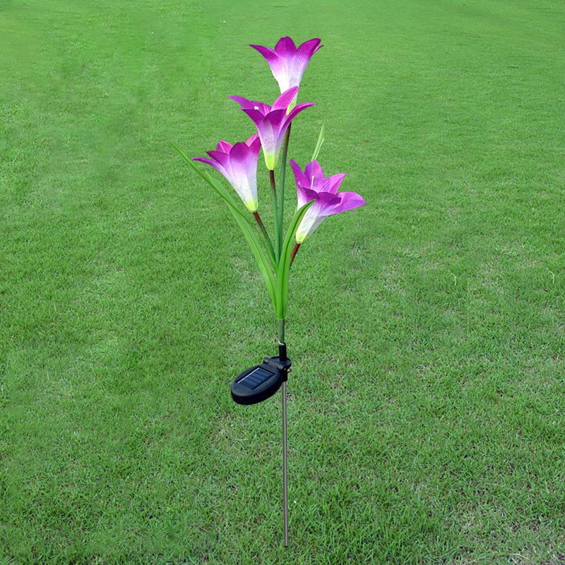 Artificial Lily LED Landscape Light Modern Plastic 4 Heads Courtyard Solar Ground Lighting