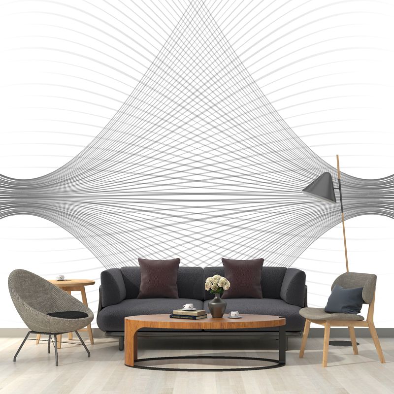 Modernist Interwoven Lines Mural Non-Woven Washable Black-White Wall Covering for Accent Wall