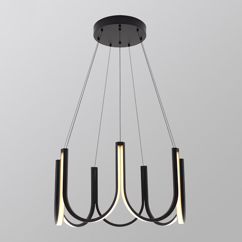 Simple Metal Chandelier Lighting Fixture Black Linear Chandelier Pendant Light for Bedroom