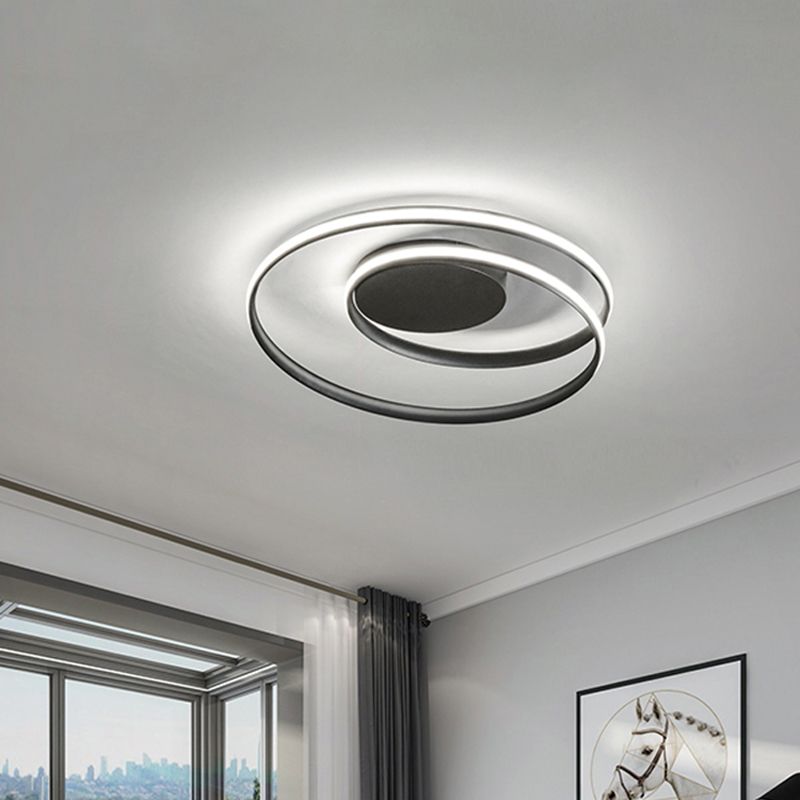 18"/23.5" W Metal Circular Ceiling Flush Modernist LED Flush Mount Lamp in Black, Warm/White Light