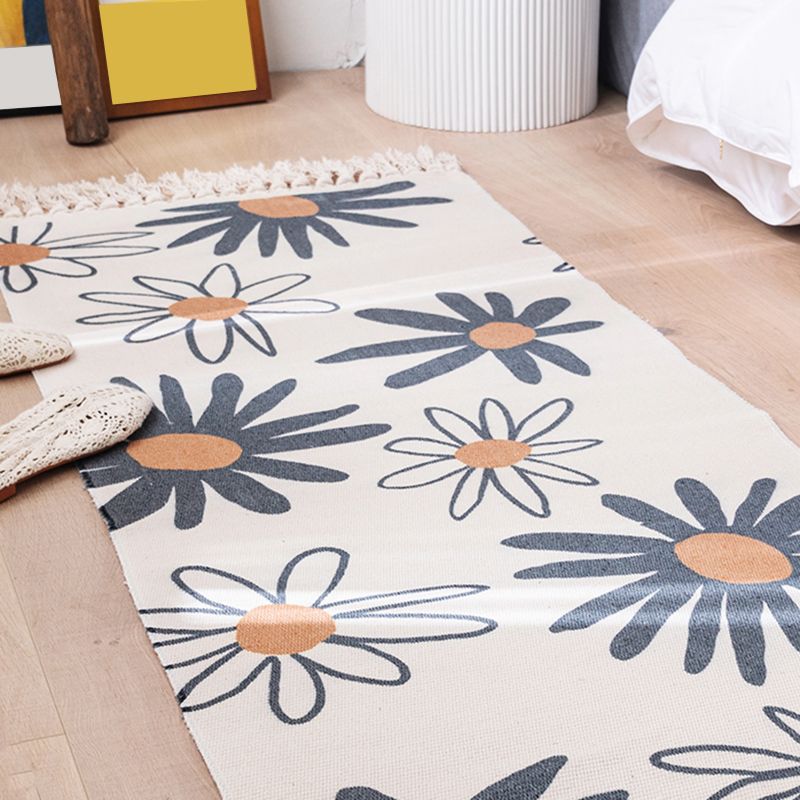 Modern Botanics Print Carpet Cotton Indoor Rug Fringe Pet Friendly Rug for Home Decoration