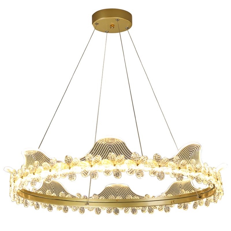Contemporary Crown Shape Pendant Chandelier Crystal 1-Light Pendant Lighting in Gold