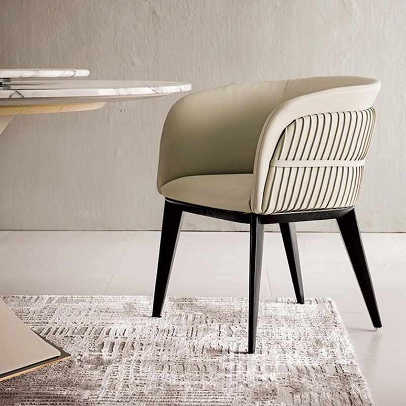 Contemporary Arm Chair Faux Leather Solid Back Dining Room Chair for Home