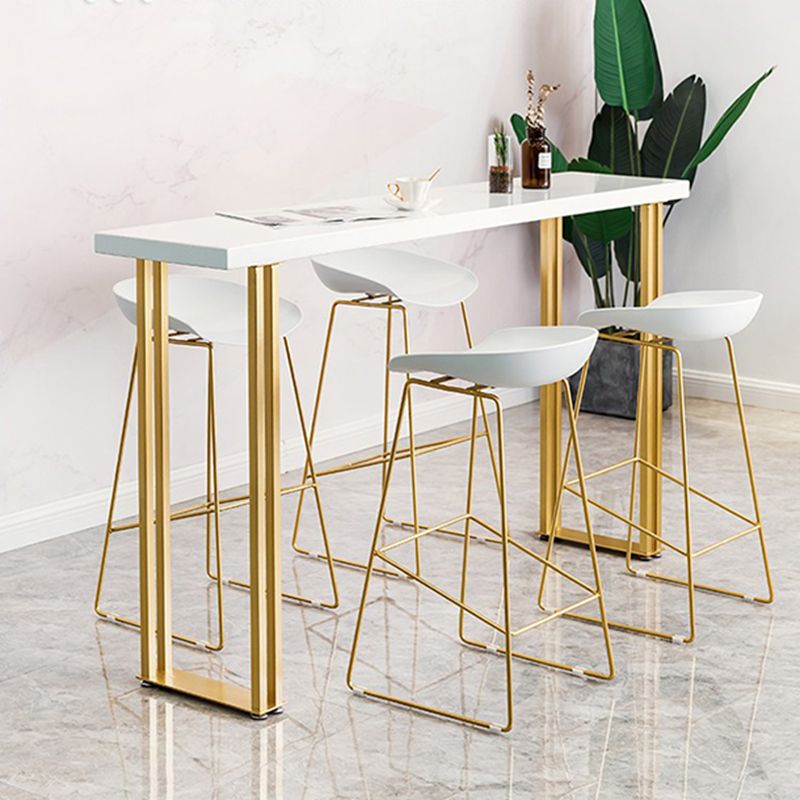 Glam Pub Table with Gold Metal Sled Rectangle Solid Wood Top Bar Table