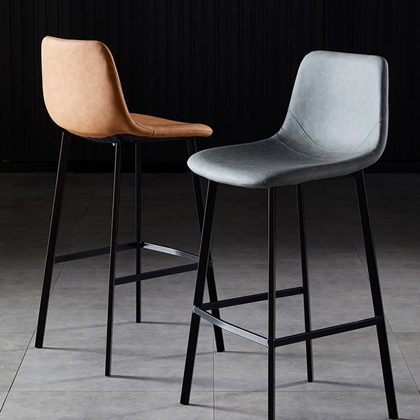 Modern Armless Backrest Counter Stool Iron Household Bar Stool with Leather Cushion