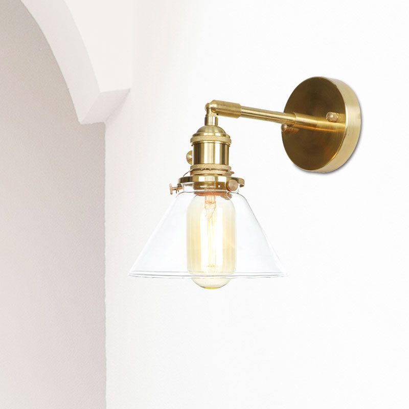 Conical Wall Sconce Light 1 Light Clear Glass Rustic Antique Wall Lighting for Bedroom