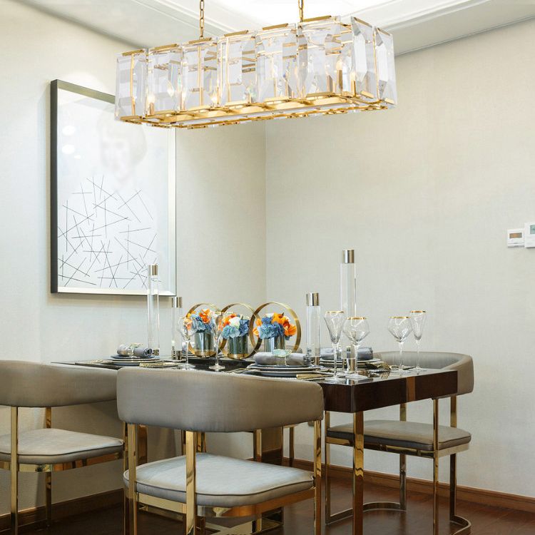 Rectángulo Corte Crystal Island colgante lineal Luces colgantes de la isla de la sala de estar moderna