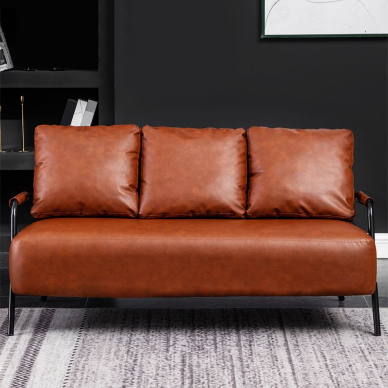 3 Seater 27.5" H PU Leather Solid Color Square Arm Sofa for Living Room