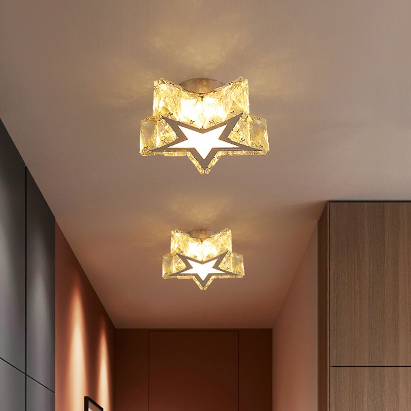 Star-Shaped Flush Mount Light Contemporary Clear Crystal 6.5"/10" W LED Corridor Close to Ceiling Lamp