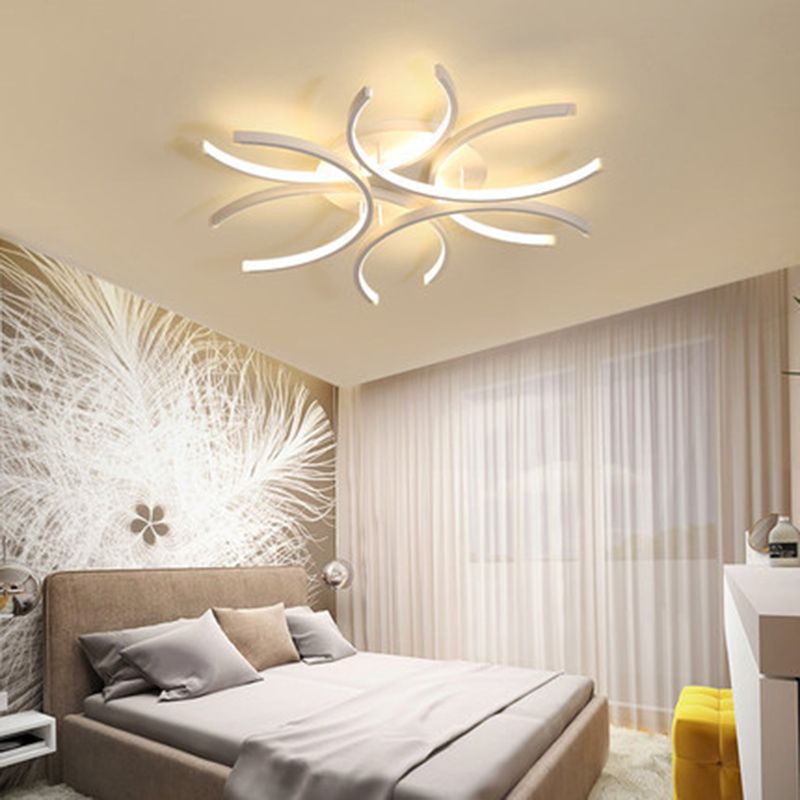 Acrylic White LED Ceiling Light in Modern Concise Style Lacquered Aluminium Linear Semi Flush Mount