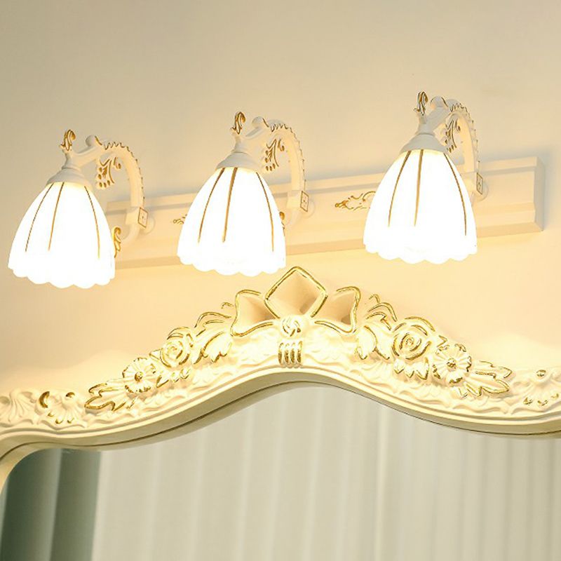 Floral Bathroom Vanity Wall Light Fixture Vintage Style Opal Glass Wall Sconce Lighting