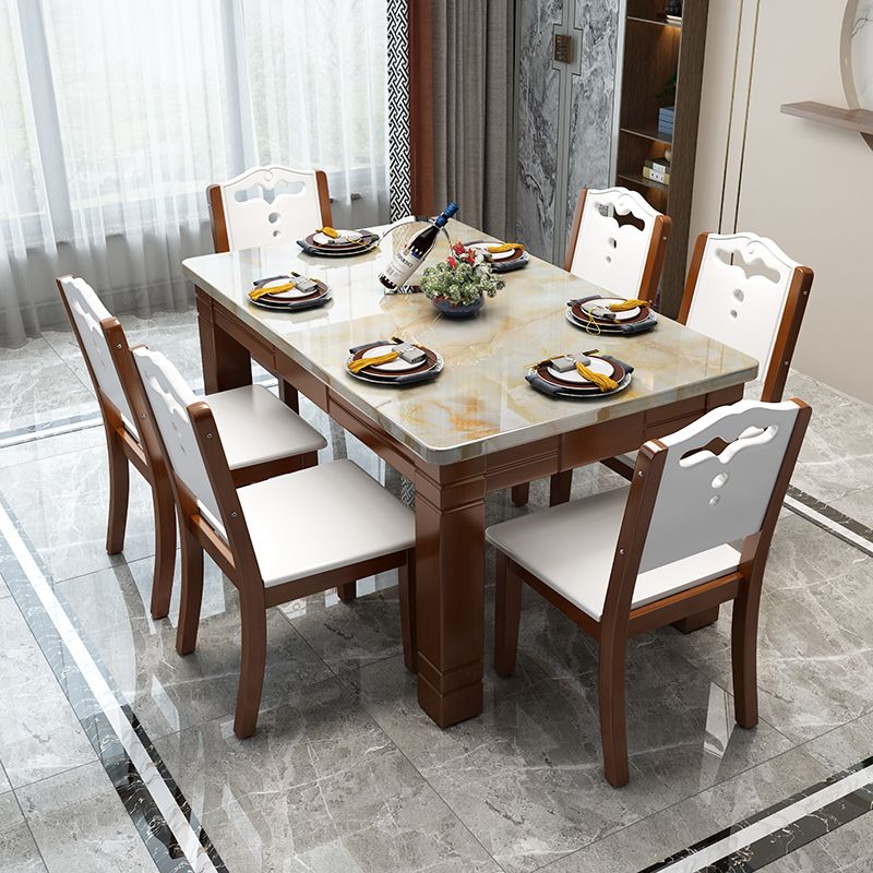 Contemporary Rectangle Dining Site Table Marble Dining Room Collection with 4-foot