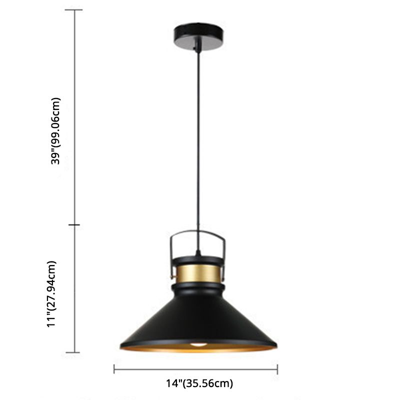 Industrial Style Cone Shaped Pendant Lighting Metal Hanging Pendant Light in Black