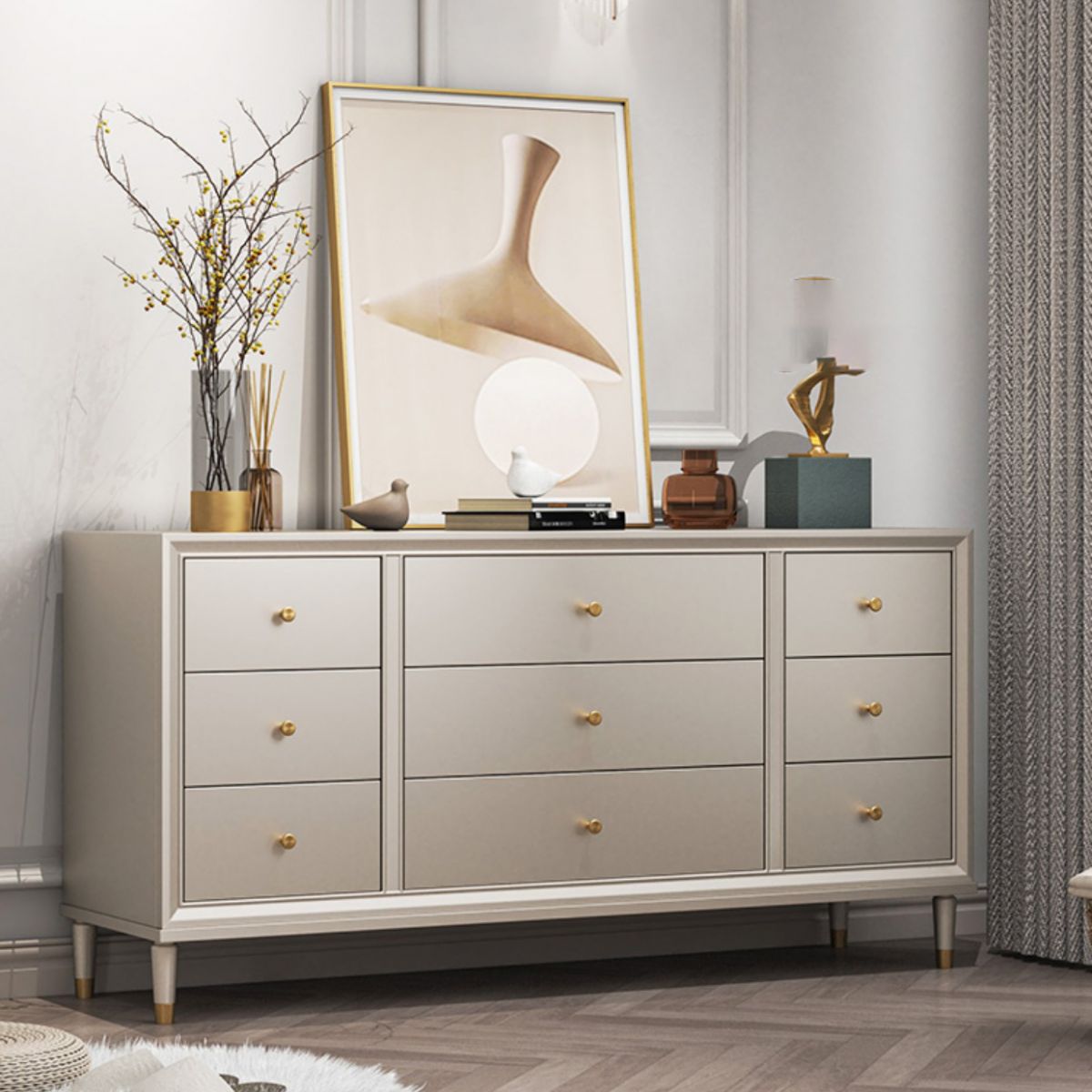 Modernism Accent Table Nightstand Storage Drawer Bed Nightstand with 8/9 Drawers for Home