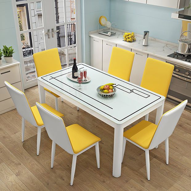 Modern White Glass Dining Table Rectangle Dining Table for Kitchen