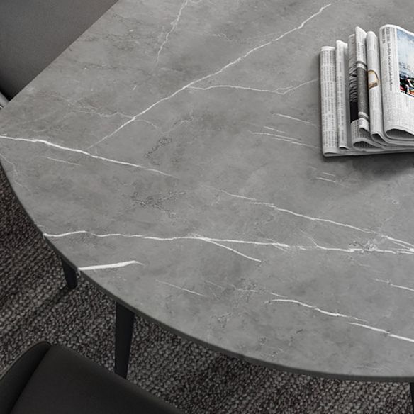 Juego de comedor moderno extensible con tapa de piedra sinterizada y juego de mesa formal de pierna negra