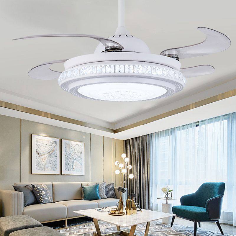 36 "W einfache kreisförmige Hanglüfterbeleuchtung LED Acryl -halb Flush Deckenleuchte in Weiß mit 4 Klingen, Fern-/Wandsteuerung/Fernbedienung und Wandsteuerung
