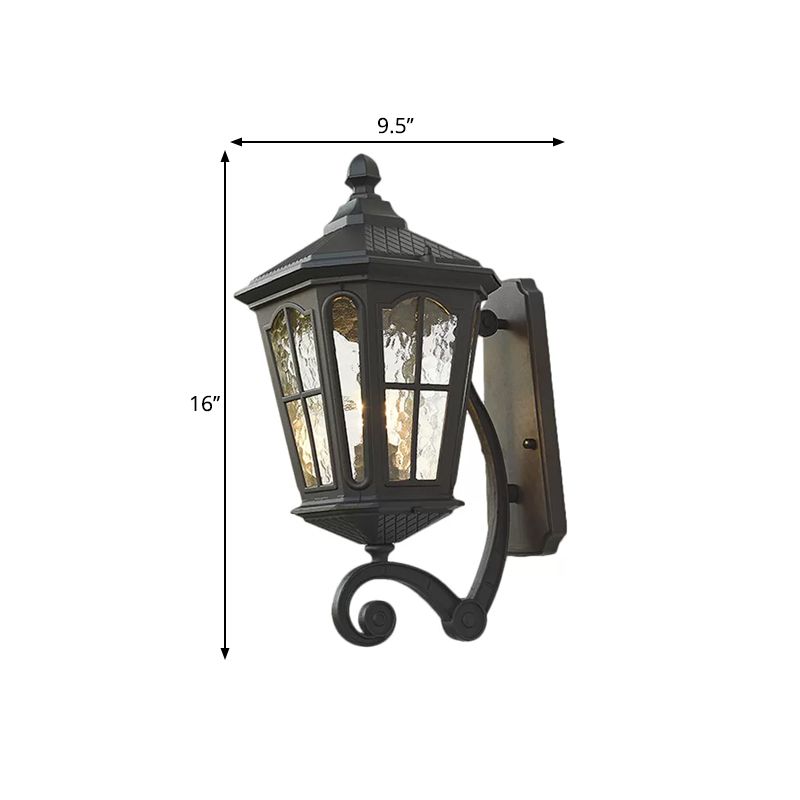 Lantern Porch Wall Lighting Traditional Dimpled Glass 9.5"/12" W 1-Bulb Black/Brass Wall Mounted Light, Up/Down