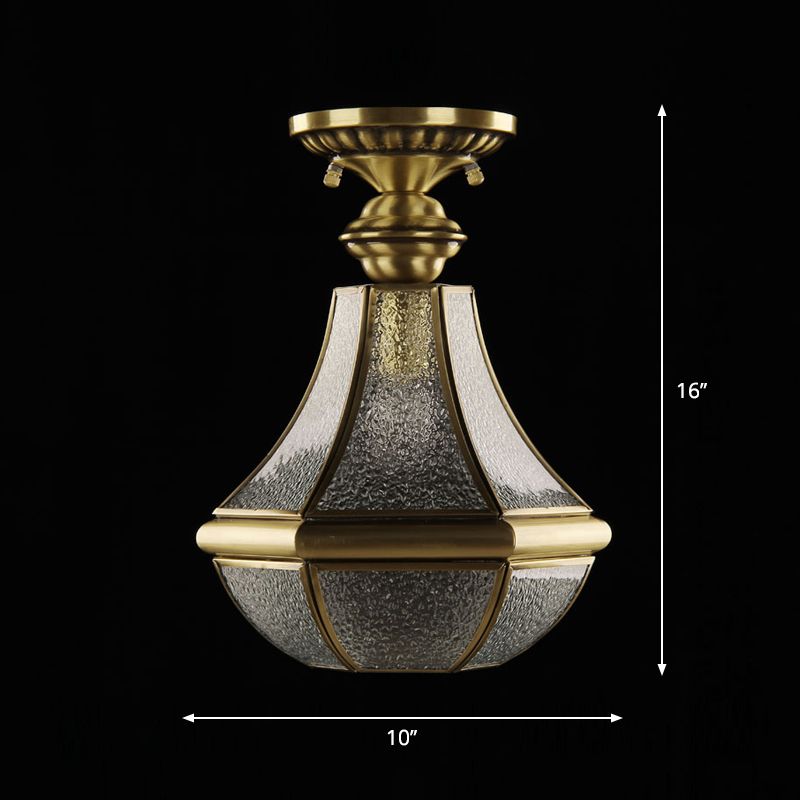 Lámpara de lámpara de semi descarga de 1 luz de bronce lámpara de techo de pera de vidrio con textura en forma de textura