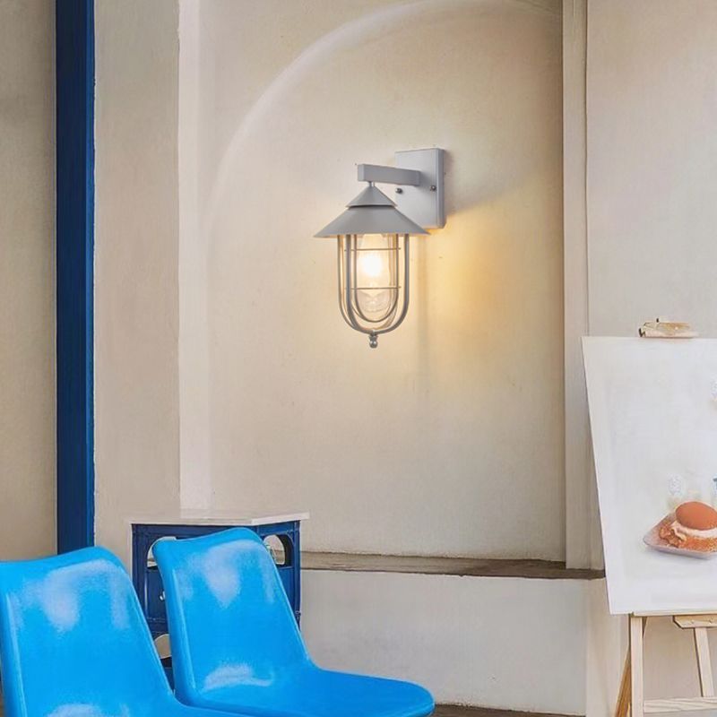 Industrial Metal Wall Sconce Cone Shape Wall Light with Glass Shade for Courtyard