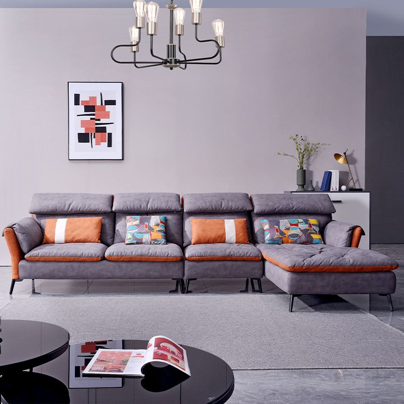 Faux Leather Sectional Sofa with Chaise Flared Arm 4-seater Sofa