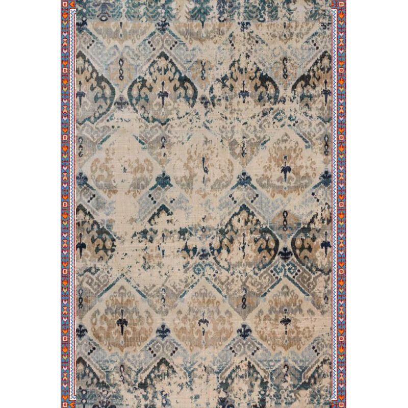 Persian Home Rug Multi Color Symmetric Print Carpet Polyester Anti-Slip Backing Machine Washable Stain Resistant Rug