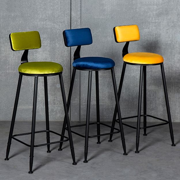 Industrial Armless Backrest Counter Stool Steel Cafe Bar Stool with Velvet Cushion