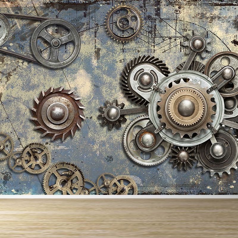 Industrial Metal Gearing Wall Mural Light Color Chain Transmission Wall Covering