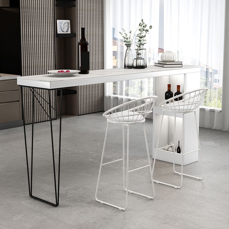 Dining Table Modern White Sintered Stone Top Bar Table with Storage Shelves