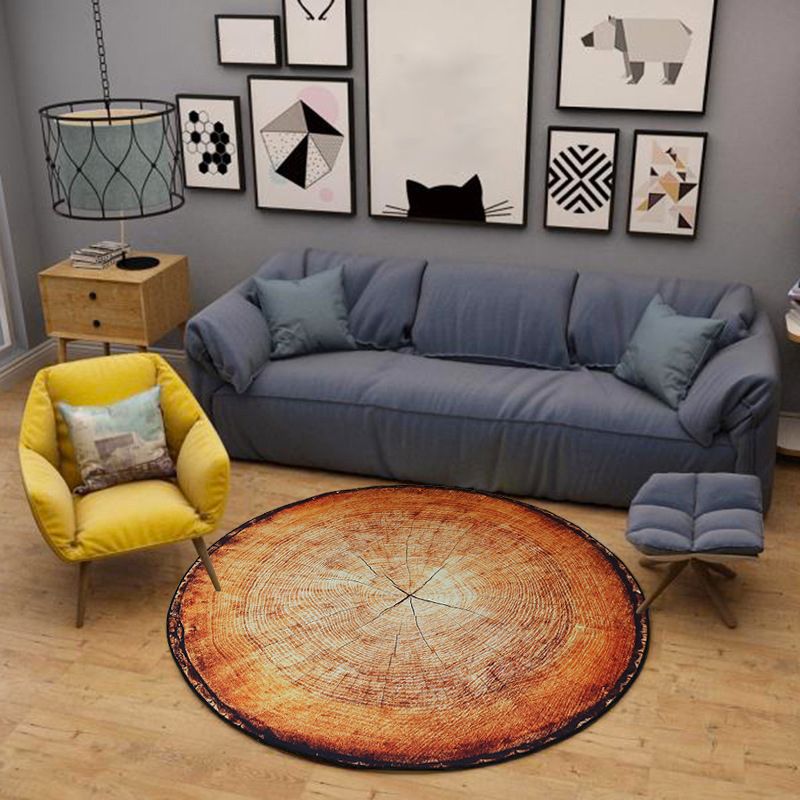 Creative Indoor Rug Polyester 3D Tree Rings Carpet Washable Rug for Living Room