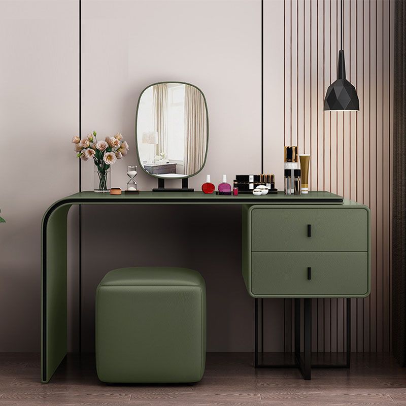 Bedroom Glam Double Drawers Faux Leather Standing Make-up Vanity