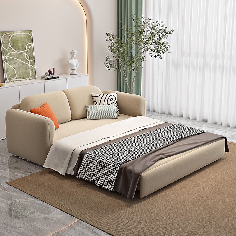 Beige Velvet Sleeper Sofa 31.49" Wide Scandinavian Sofa Bed with Upholstered