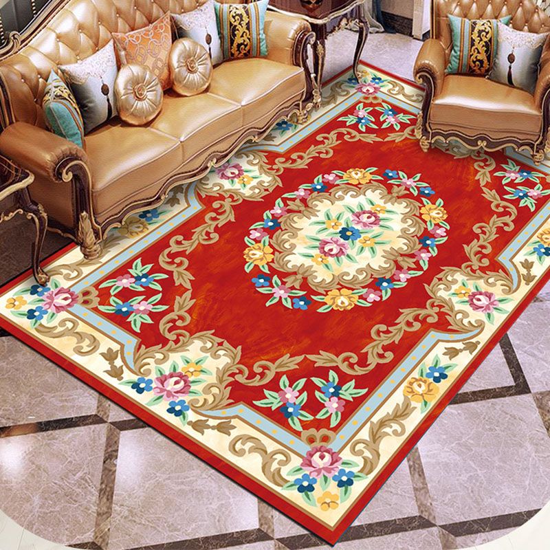 Traditioneller Blumenmuster Teppich Polyester Innenteppich nicht rutschfestes Hintergrund Teppich für Wohnzimmer