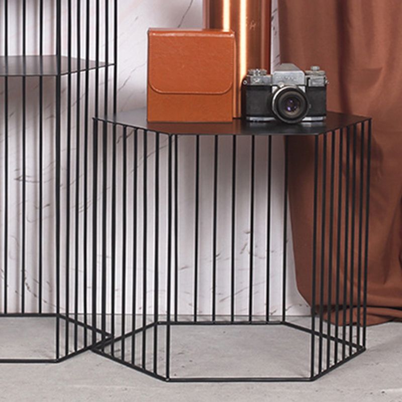 Frame Hexagon Metal End Table Set Simple Iron Sofa Side Accent Table with Storage Shelf