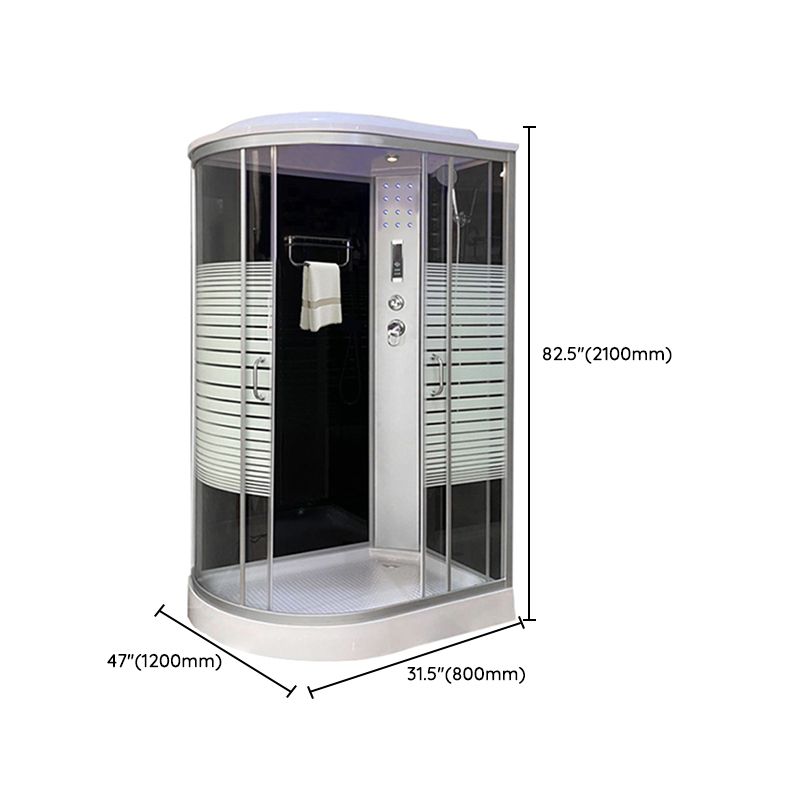 Striped Shower Stall Tempered Glass Shower Stall with Towel Bar and Rain Shower