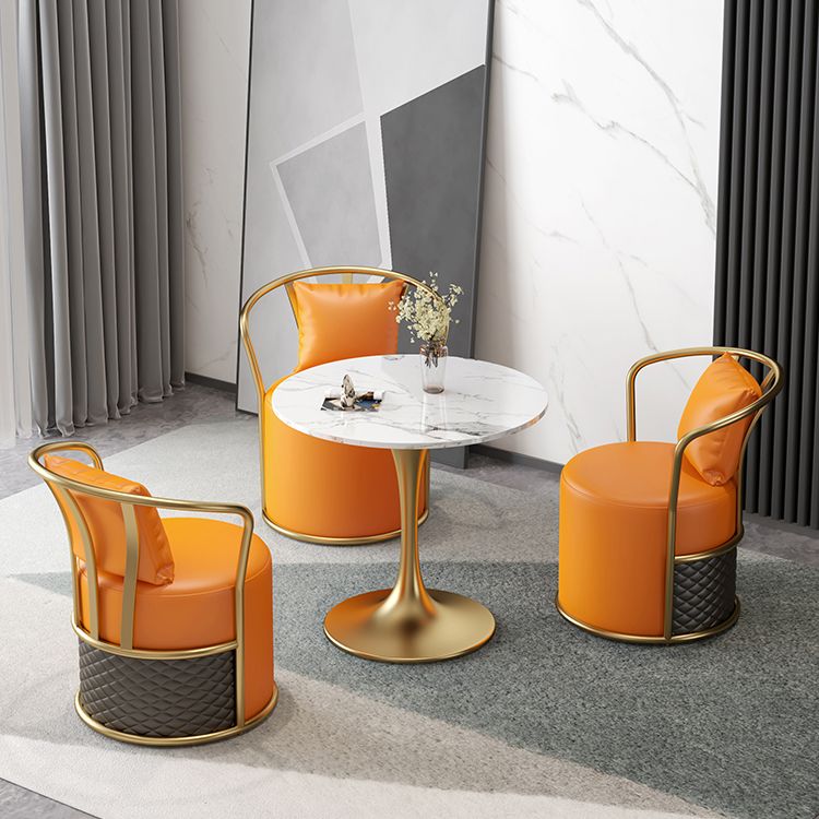 Glam Dinette Set with Leather Chairs 1/4/5 Pieces Glossy White Stone Dining Table Set