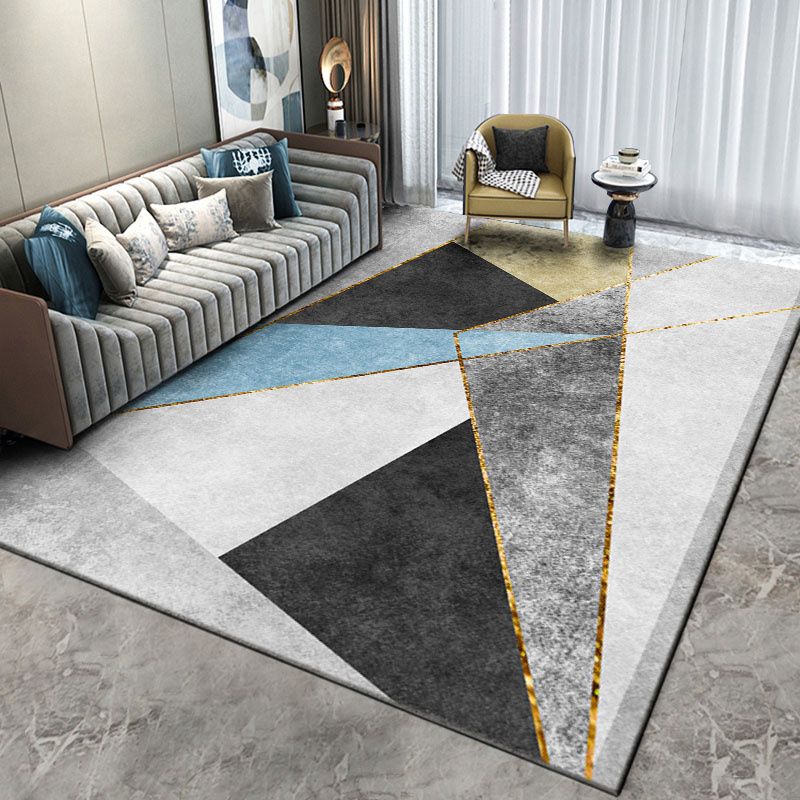Fancy Modern Carpet Grey Geometric Orint Rug Polyester Anti-Slip Area Rug for Living Room