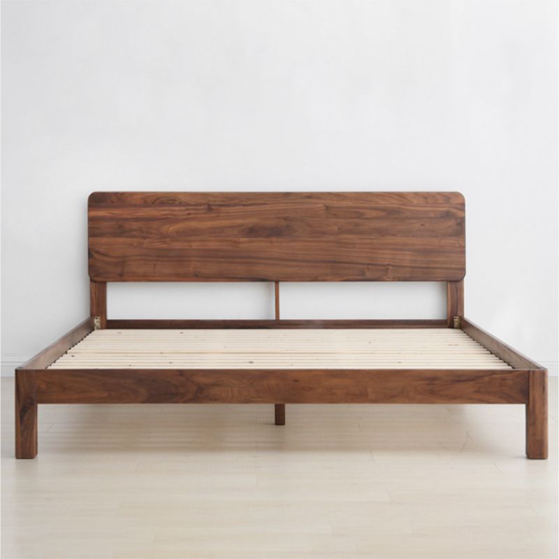 Contemporary Panel Bed in Brown Solid Wood Bed with Rectangular Headboard