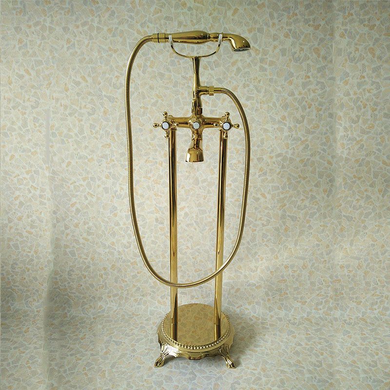Classic Freestanding Tub Filler with Hand Shower Floor Mounted Faucet