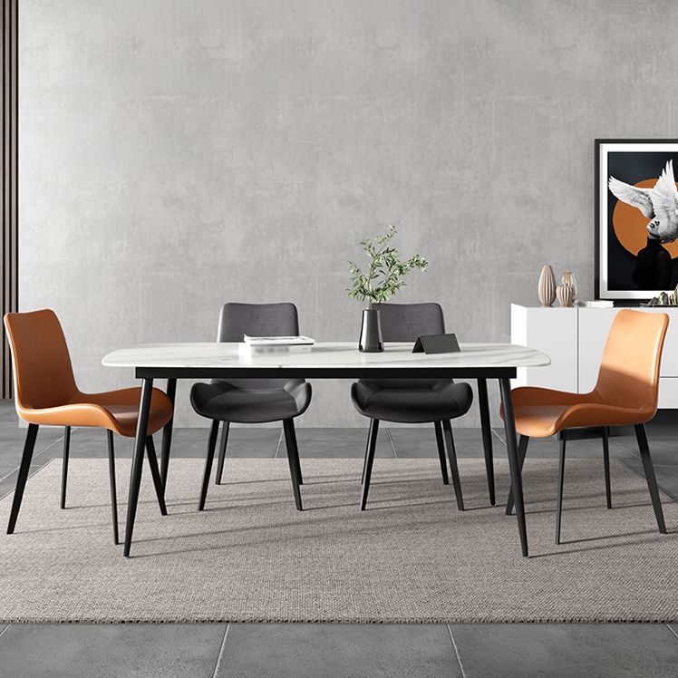 Rectangle Industrial Dining Room Table Sintered Stone Table with 4 Black Metal Legs