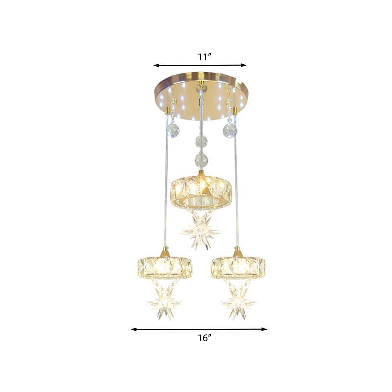 Luce multiplo circolare Light Simple Simple Style Crystal 3 teste Finitura Gold Apparecchiatura del soffitto con design a stella