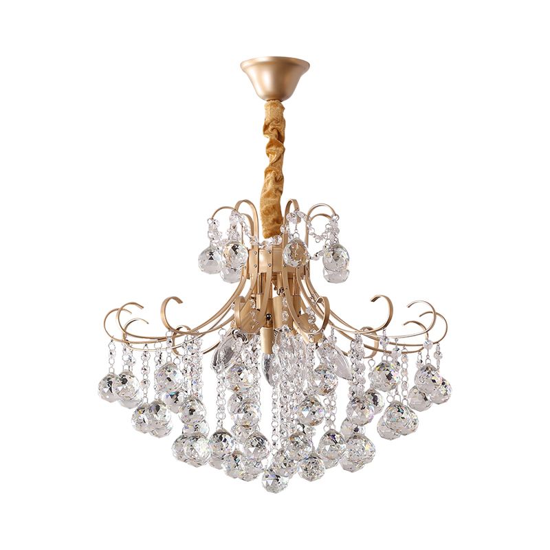 LED Crystal Ceiling Chandelier Traditional Gold Flared Shape Living Room Suspension Lighting Fixture